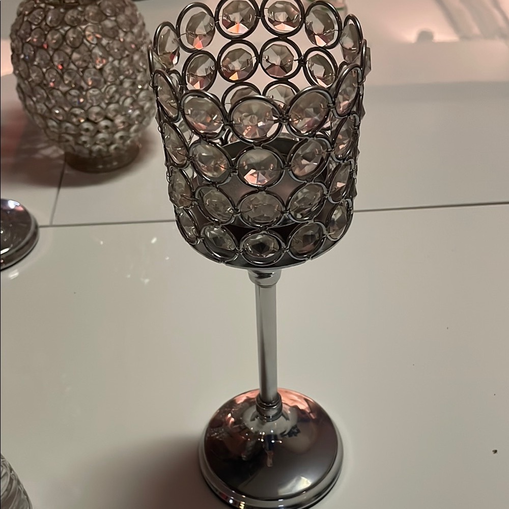 Elegant Silver Crystal Candle Holder